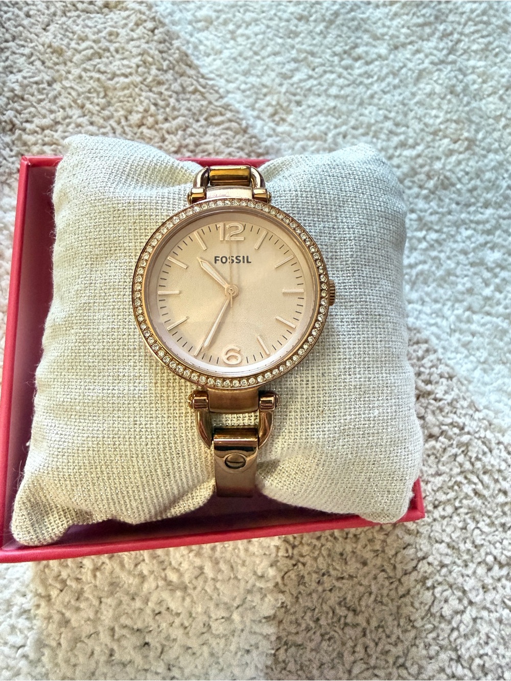 Fossil Women's Rose Gold Crystal Bezel Bracelet Watch